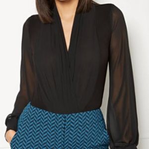 Sheer V Neck Black Bodysuit S New York and Co